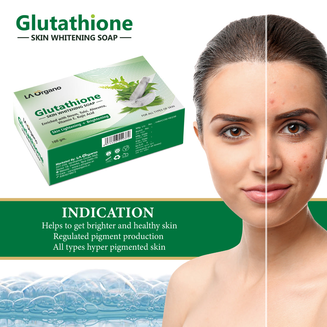 Glutathione Skin Whitening Soap with Tulsi and Neem