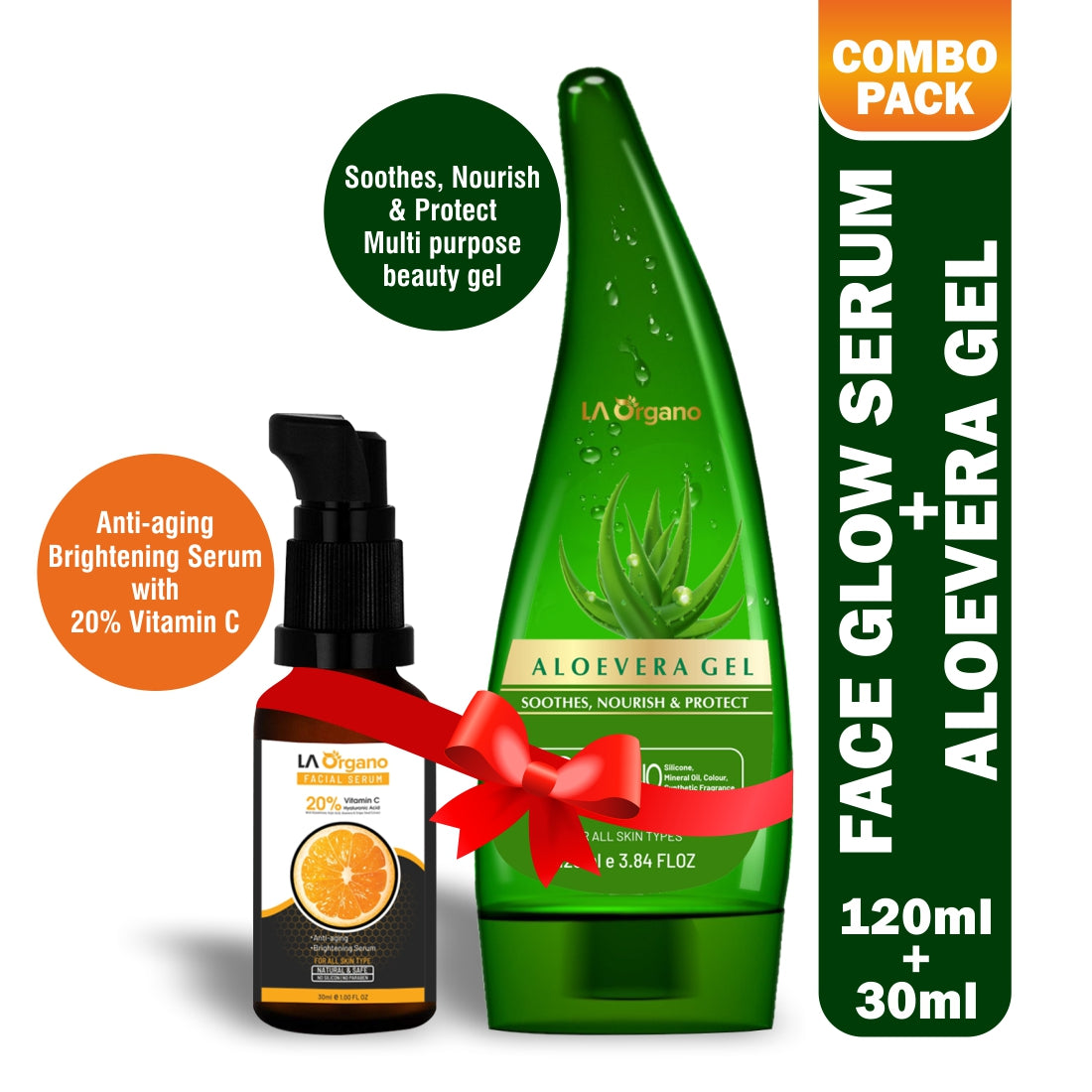 aloe vera vitamin c serum Face Glow Serum with 20% Vit C & Aloe Vera Gel Combo (Pack of 2) – LA Organo
