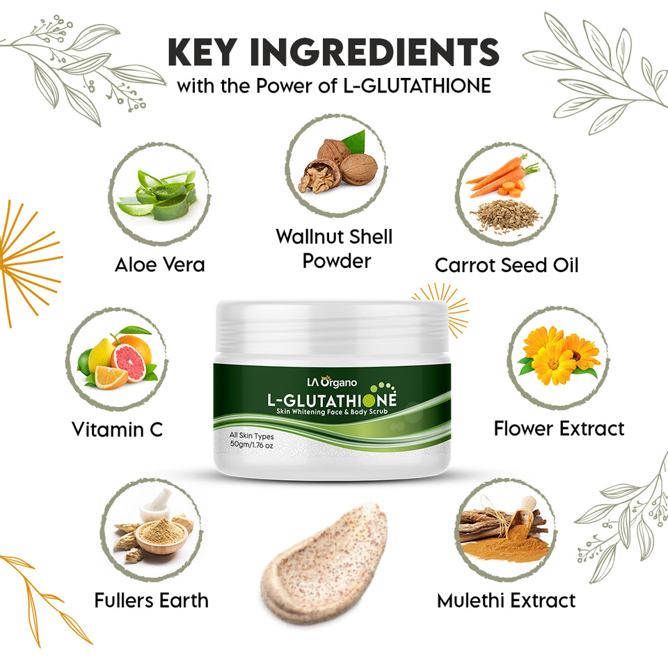 L-Glutathione Face & Body Scrub, Exfoliates Dead Skin, Impurities & Pollutions from Skin, Lighten & Brighten Your Skin, 50gm