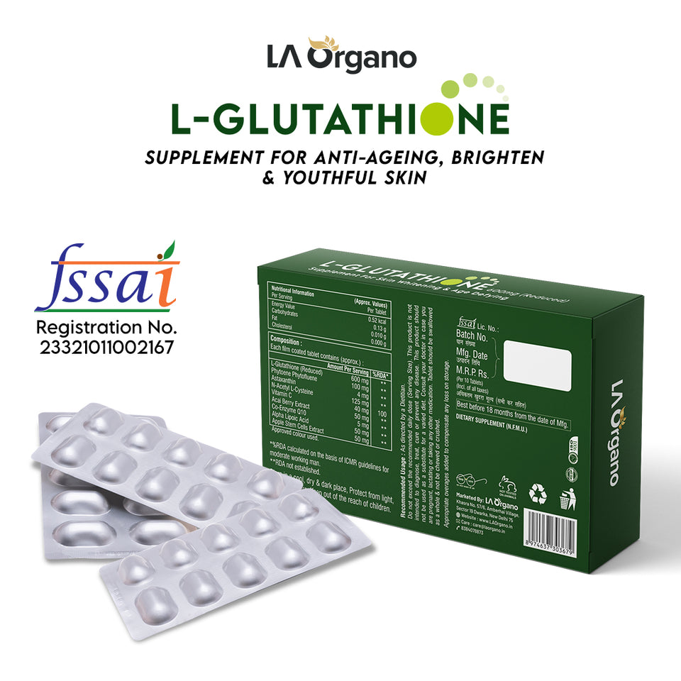 L-Glutathione with Vitamin C Supplement for Brighten Skin, Anti-Ageing, Skin Radiance, Youthful Skin & Skin Glow