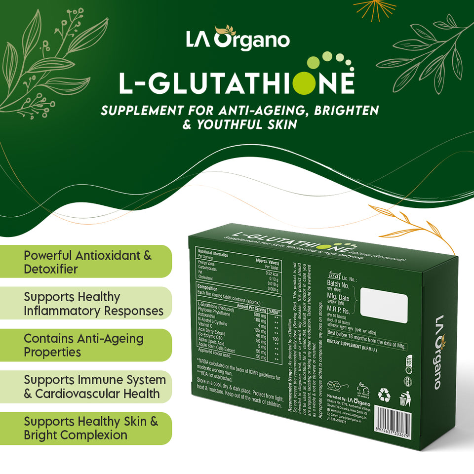 L-Glutathione with Vitamin C Supplement for Brighten Skin, Anti-Ageing, Skin Radiance, Youthful Skin & Skin Glow