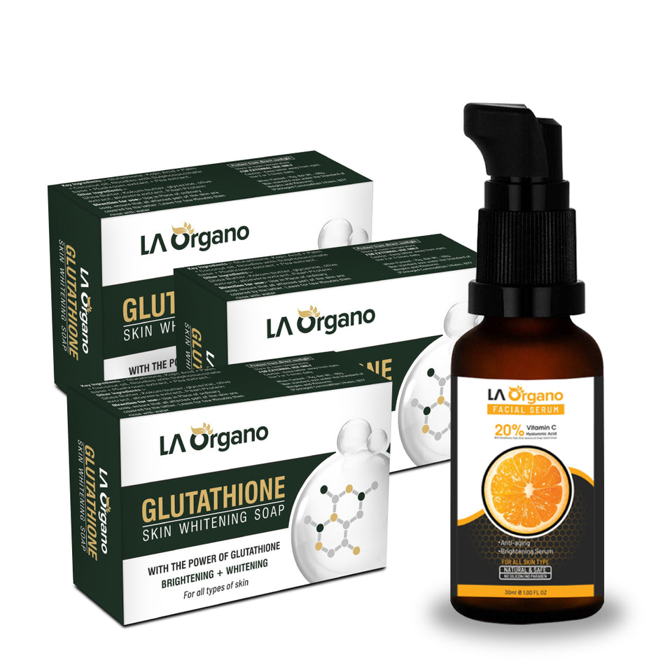 Glutathione Skin whitening Soap(100gX3) with 20% Vit C Face Glow Serum(30ml) Skin Care Combo