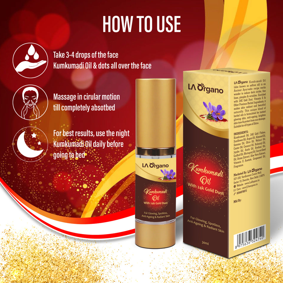 Kumkumadi Oil Enriched with Gold Dust(30ml) & Apple Cider Facewash For Anti-Ageing and Acne,Glowing,Spotless & Radiant Skin