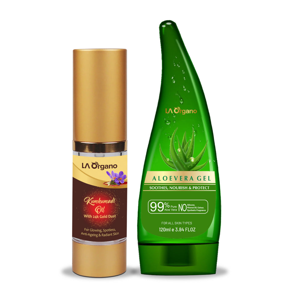 Kumkumadi Oil Enriched with Gold Dust(30ml) & Aloe Vera Gel(120ml) For Daily Care,Glowing,Spotless,Anti-Ageing & Radiant Skin
