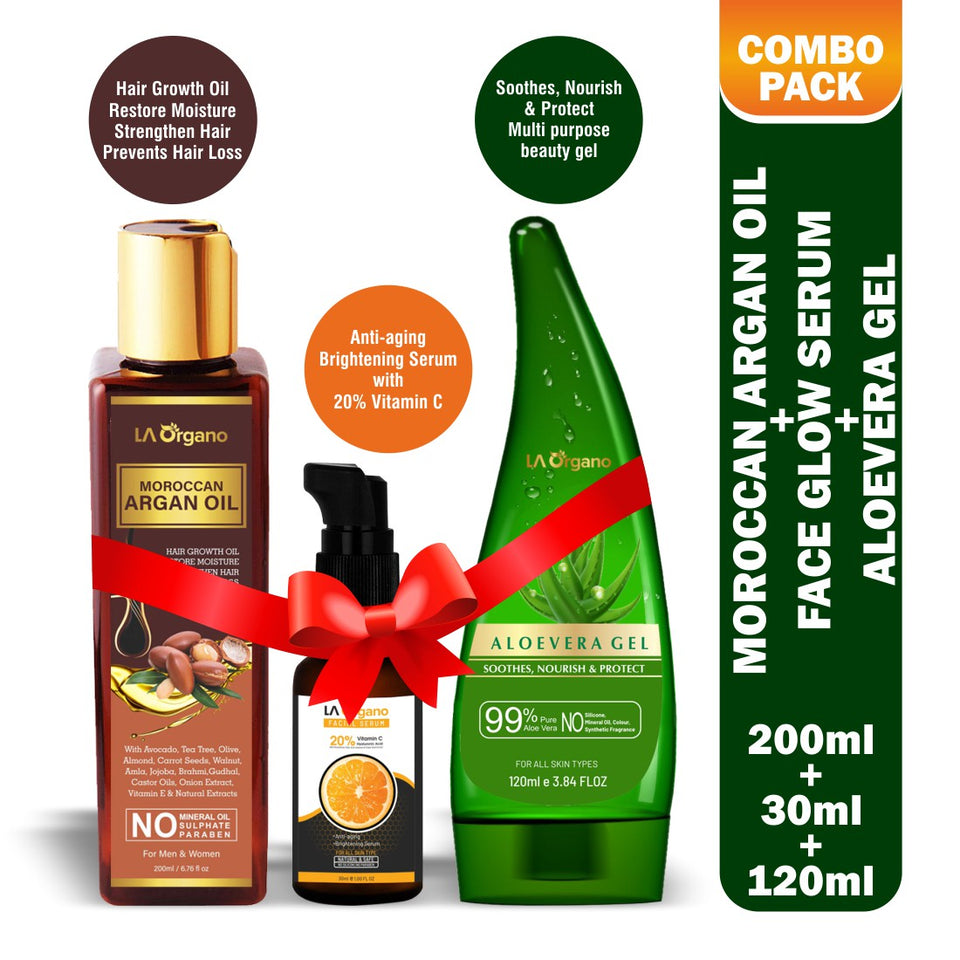 Face Glow Serum+Aloe Vera Gel+Argan Hair Oil Skin & Hair Care Combo(Pack of 3)
