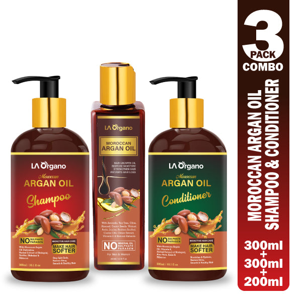 Argan Hair Oil with Shampoo & Conditioner Perfect Hair Combo For Hair Growth,Smooth & Shiny Hair (3 Items in the set)