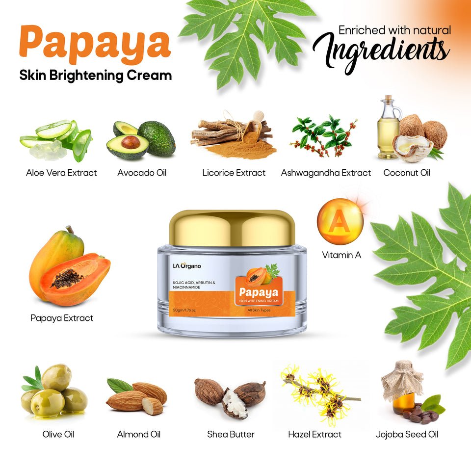 Papaya Cream for Skin Brightening & Whitening Enriched with Arbutin, Vitamin E, Kojic Acid & Licorice Extract (50 gm)