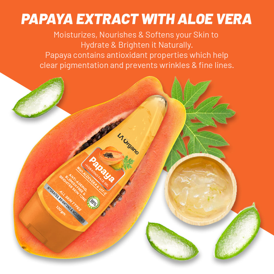 LA Organo Papaya Hydrating Face Gel with Alovera & Vit-E for Anti-Ageing, Blemish Free & Brighter Skin Tone  (120 g)