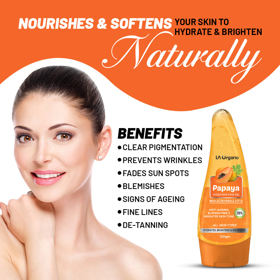 LA Organo Papaya Hydrating Face Gel with Alovera & Vit-E for Anti-Ageing, Blemish Free & Brighter Skin Tone  (120 g)