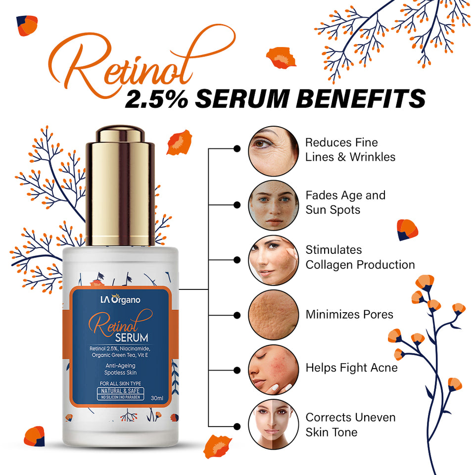 2.5% Retinol Face Serum For Anti Aging | Reduce Fine Lines & Wrinkles | Spotless Skin For Women & Men 30 ML