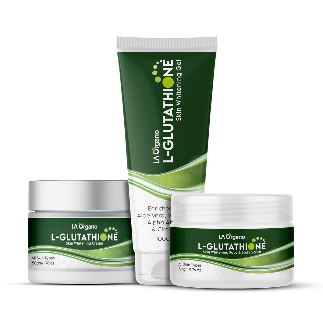LA Organo Glutathione Cream, 50g & Glutathione Face Scrub, 50g & Glutathione Gel, 100g (Pack of 3)