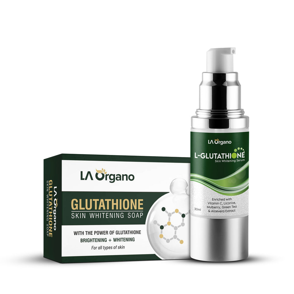 LA Organo Glutathione Serum, 30ml & Glutathione Soap (Pack of 2)