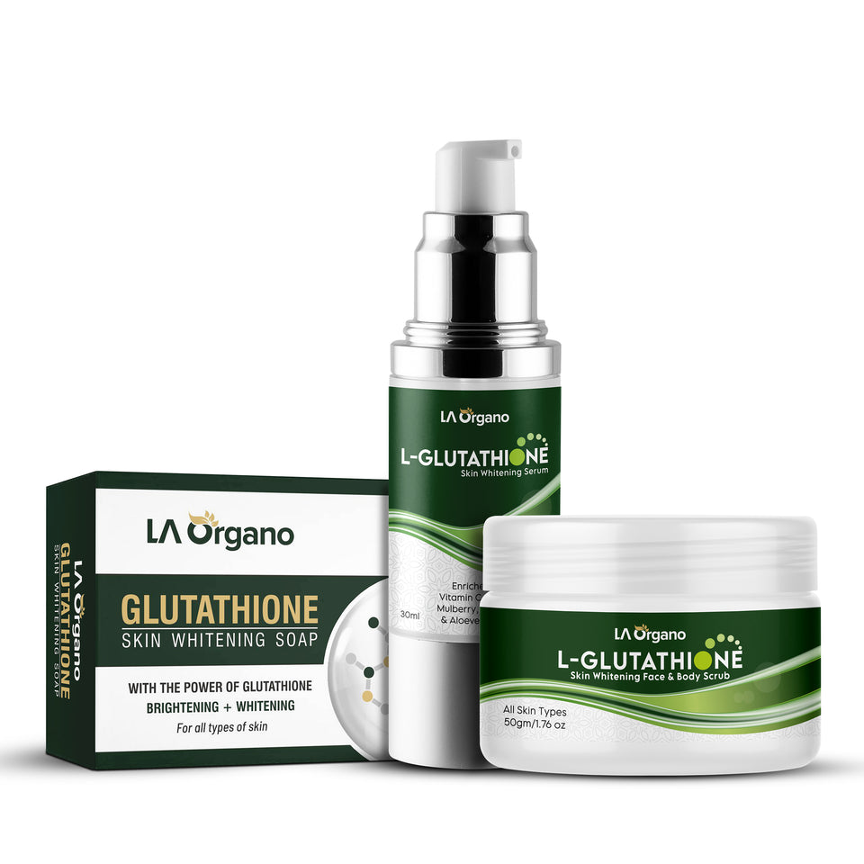 LA Organo Glutathione Face Scrub, 50g & Glutathione Serum, 30ml & Glut LA Organo Glutathione Face Scrub, 50g & Glutathione Serum, 30ml & Glut