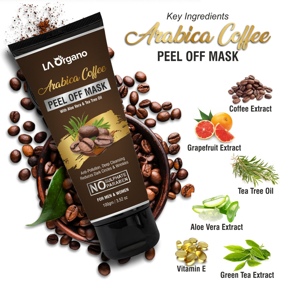 Arabica Coffee Peel Off Mask with Tea Tree & Aloe Vera Extracts For Anti-Pollution & Reduces Dark Circles