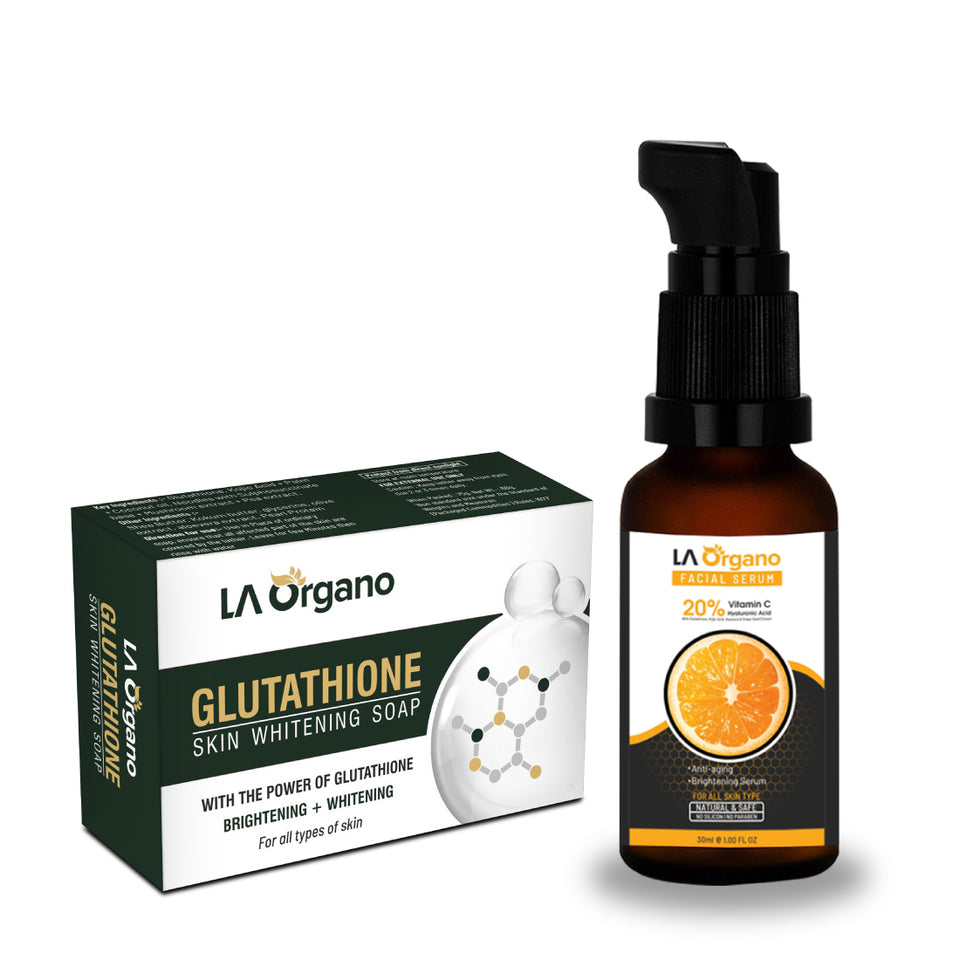 Glutathione Skin whitening Soap(100g) with 20% Vit C Face Glow Serum(3 LA Organo Glutathione Skin whitening Soap(100g) with 20% Vit C Face Glow Serum(3 LA Organo