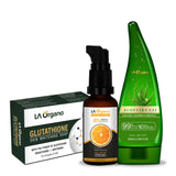 Glutathione Soap(100g) with Aloe Vera Gel(120ml)+Vit C Face Glow Serum(30ml) Skin Care Combo - Pack of 3