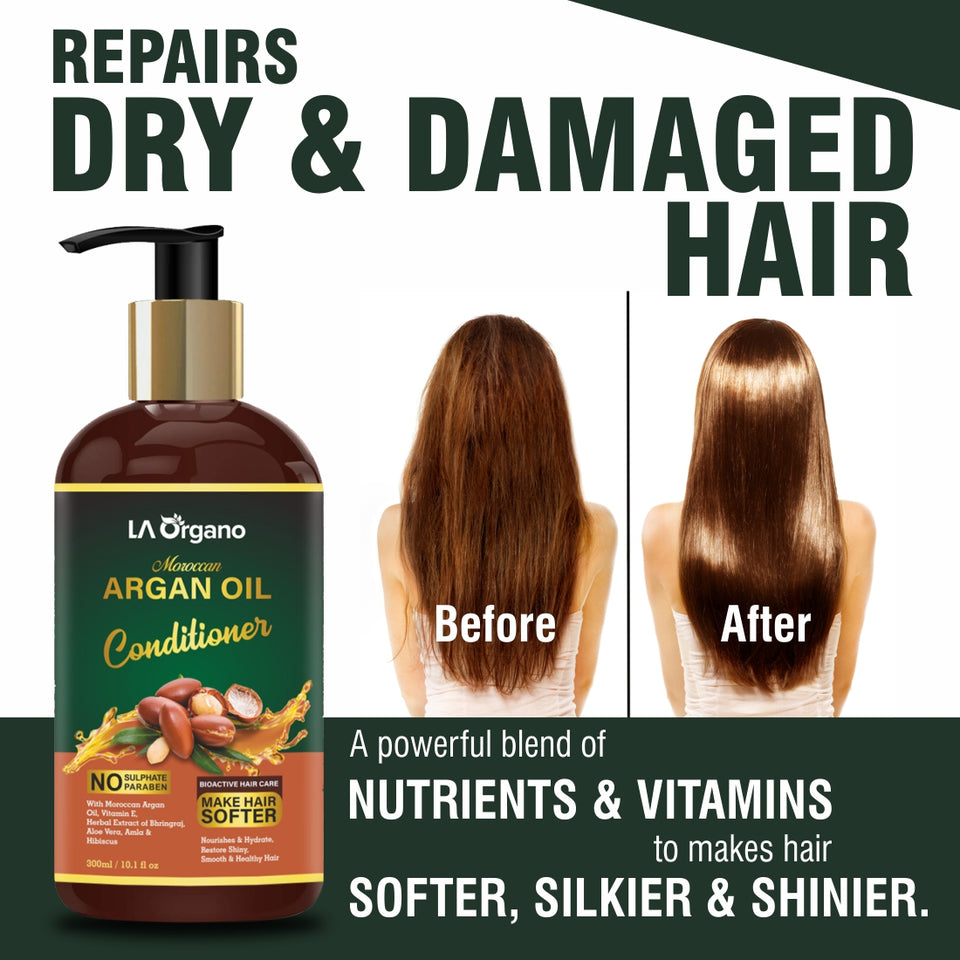 Argan Hair Oil with Shampoo & Conditioner Perfect Hair Combo For Hair Growth,Smooth & Shiny Hair (3 Items in the set)