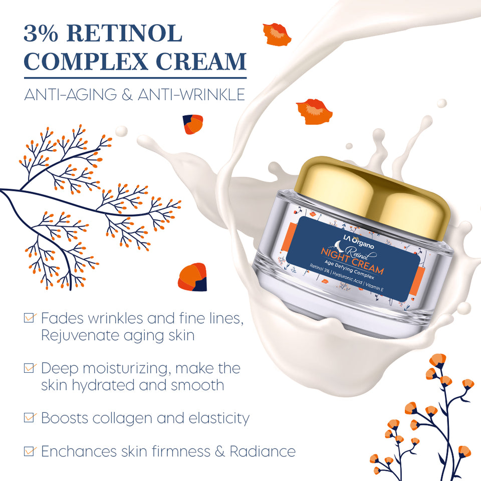 3% Retinol Night Cream for Wrinkles, Fine Lines and Skin Dullness | With Hyaluronic Acid & Vitamin E | 50 GM