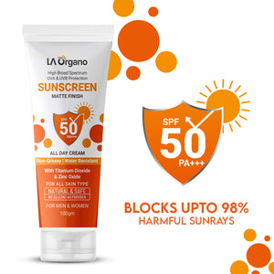 LA Organo Sunscreen Matte Finish All Day Cream, UVA/UVB Protection - SPF 50 PA+++  (100 g)