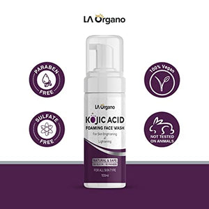 LA Organo Kojic Acid Foaming Face Wash Enriched with Licorice, Vitamin C, Niacinamide for Skin Brightening & Lightening, Reduce Dark Spots, Wrinkles & Fine Lines 100 ML