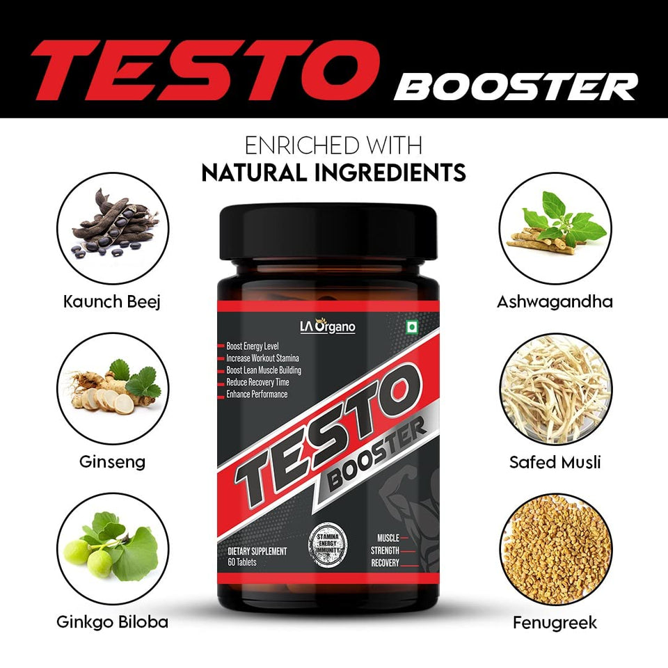 Testo Booster, Energy Level, Workout Stamina, Muscle Building, Dietary Supplement - 60 Tablets